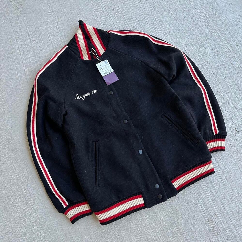 Black Zara Zip up Jacket with Embroidery